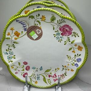 SHABBY CHIC 4 Dinner Plates MELAMINE Pastel Floral Flower Garden 11" New